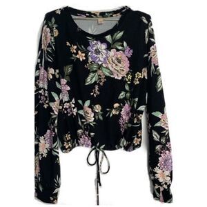 NWT Floral Drawstring Long Sleeve Crop Top XXL